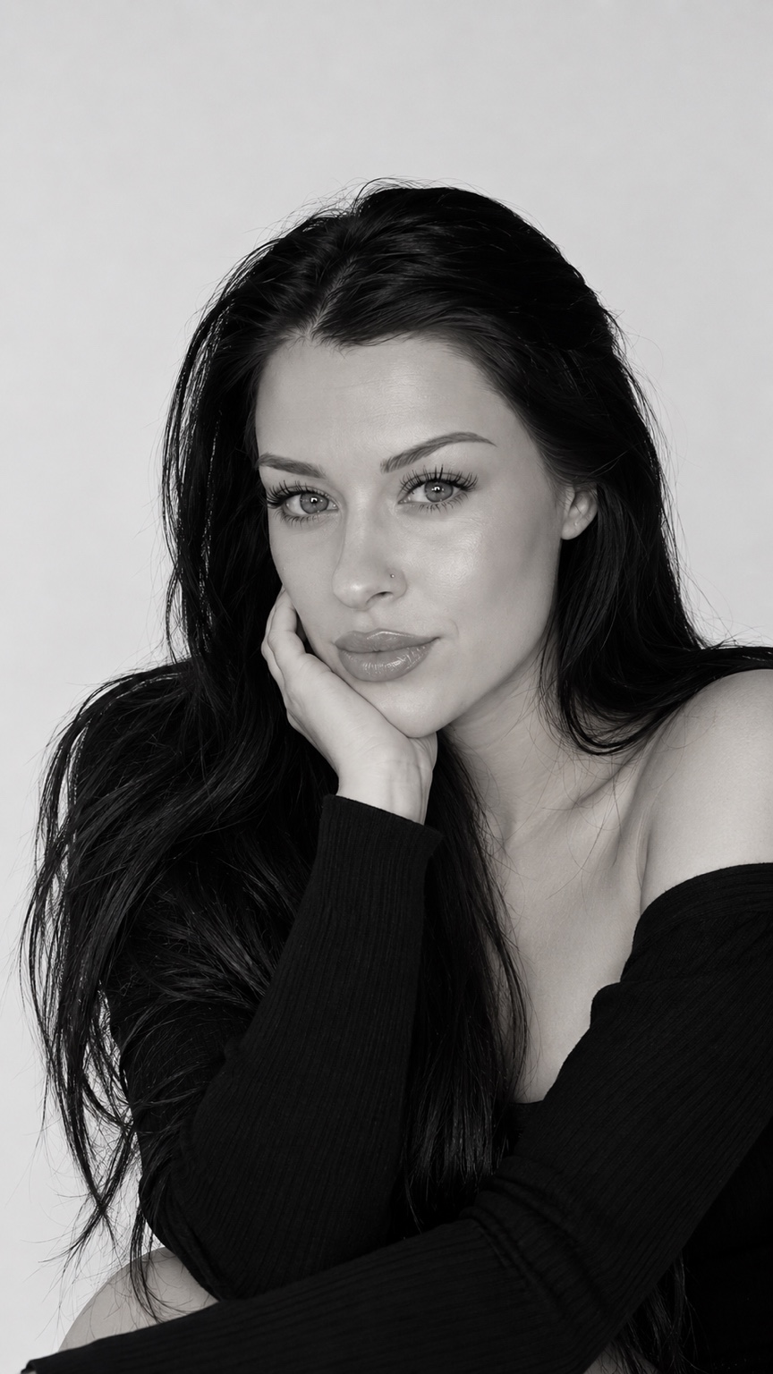 Black-and-white portrait of Anna, Seriana McRay